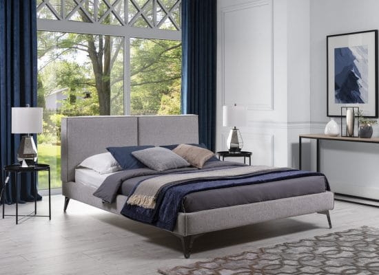 Minimalistyczne łóżko tapicerowane BETTY o nowoczesnych kształtach