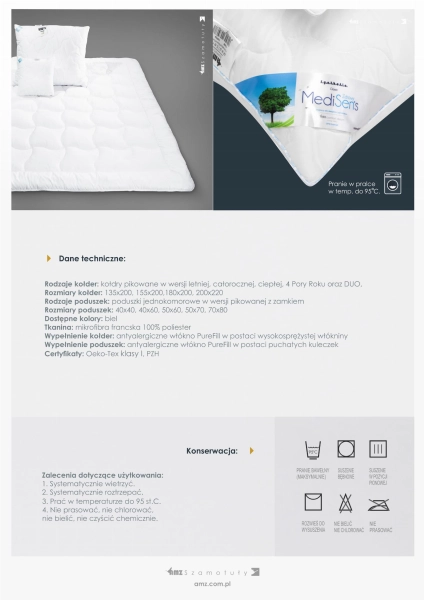 Kołdra ciepła AMZ Antiallergic Classic - medisens ulotka
