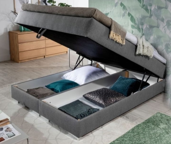 Łóżko kontynentalne OLI bez zagłówka z pojemnikiem na pościel