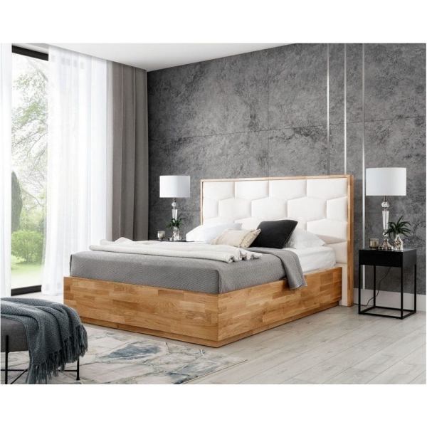 Łóżko drewniane Oscar z tapicerowanym zagłówkiem