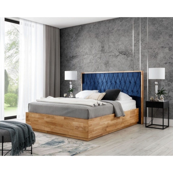 Łóżko drewniane Oscar z zagłówkiem w karo