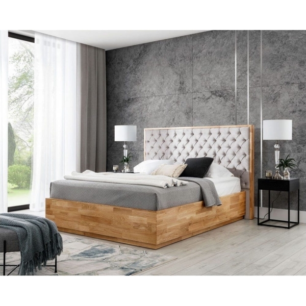 Łóżko drewniane Oscar z pikowanym zagłówkiem