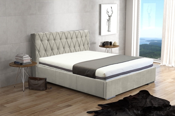 Łóżko tapicerowane ERICK w przeszycia karo / romby