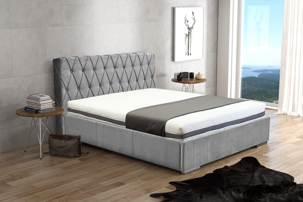 Łóżko tapicerowane ERICK w przeszycia karo / romby