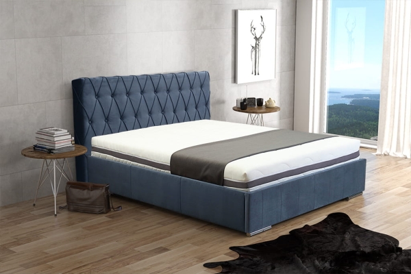 Łóżko tapicerowane ERICK w przeszycia karo / romby