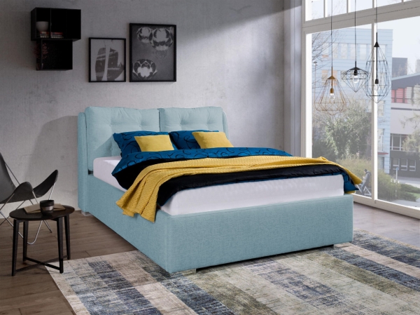 Komfortowe łóżko tapicerowane EDI z poduchami