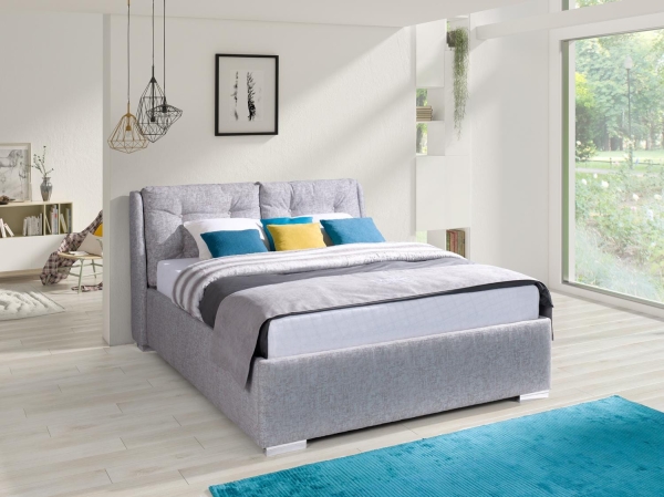 Komfortowe łóżko tapicerowane EDI z poduchami