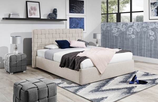 Łóżko tapicerowane LIAM z plecionym zagłówkiem