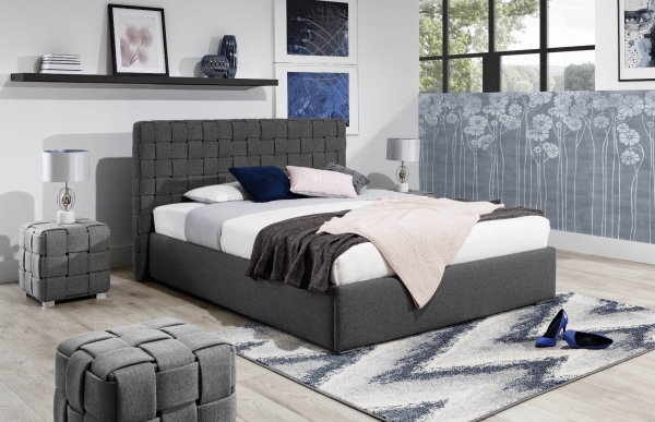 Łóżko tapicerowane LIAM z plecionym zagłówkiem